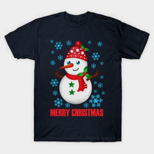 Merry Christmas Snowman and snowflakes T-Shirt